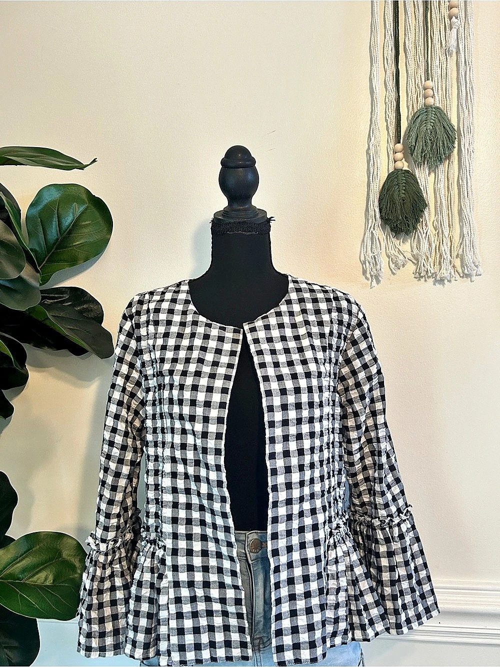 August Silk Checkered Bell Sleeve Jacket